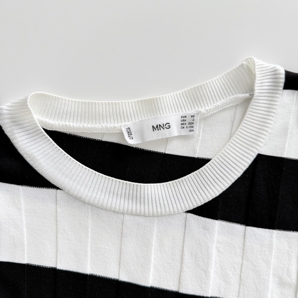 Mango Black White Striped Ribbed Maxi Dress Long Sleeve Bodycon - Picture 5 of 13
